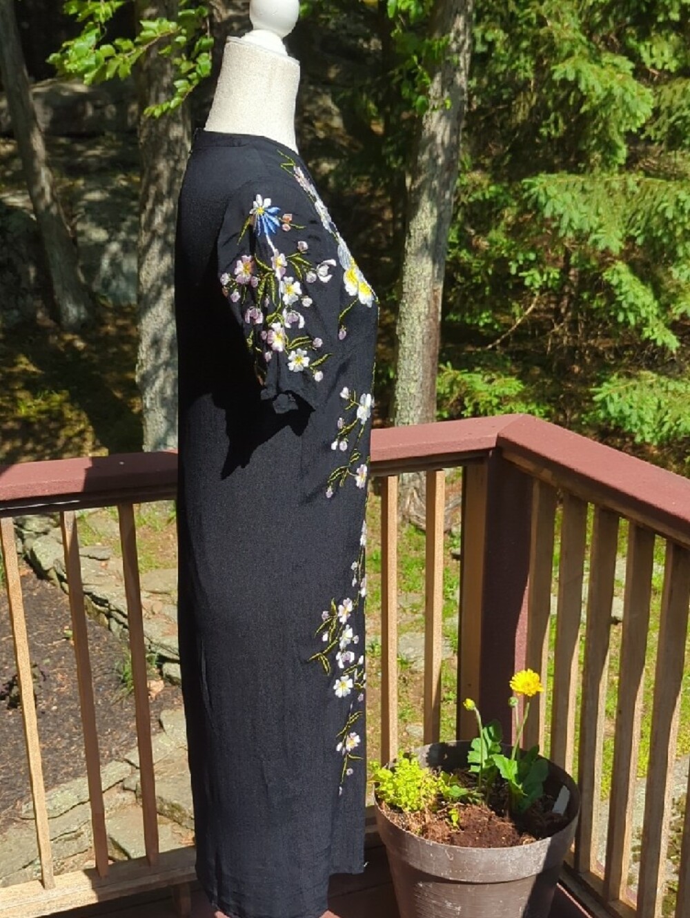 ASOS Black Midi Dress with Multicolor Floral & Bird Embroidery - Picture 5 of 17